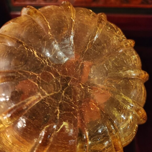 5" H Hand-Blown Glass Pumpkin Decoration with Crackled Finish in Amber & Brown - Picture 5 of 7